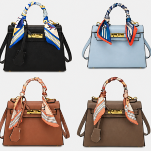 Silk Scarf Handle Crossbody Tote Bag – Retro Style