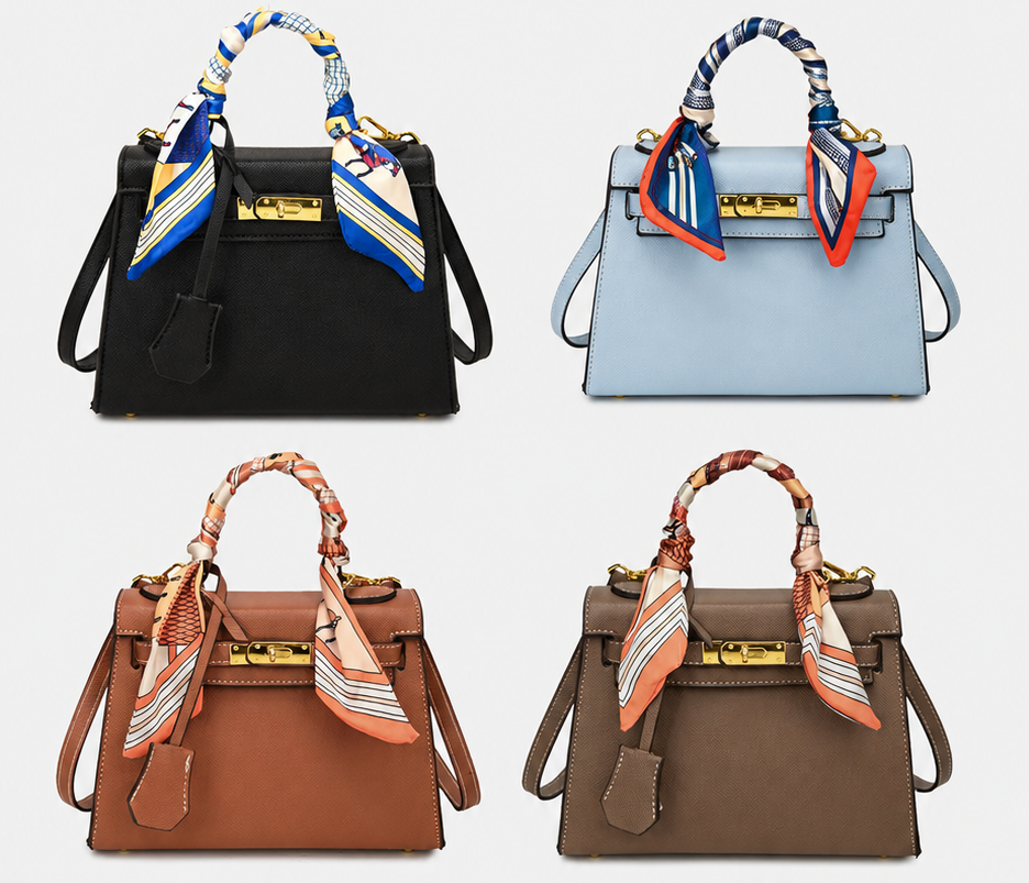 Silk Scarf Handle Crossbody Tote Bag – Retro Style