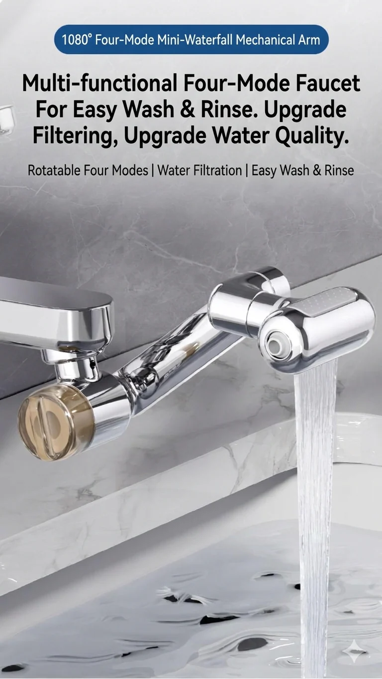1080° Rotating Faucet Extender with Upward Facial Mist, 4 Water Modes & Built-In Filter - Image 9