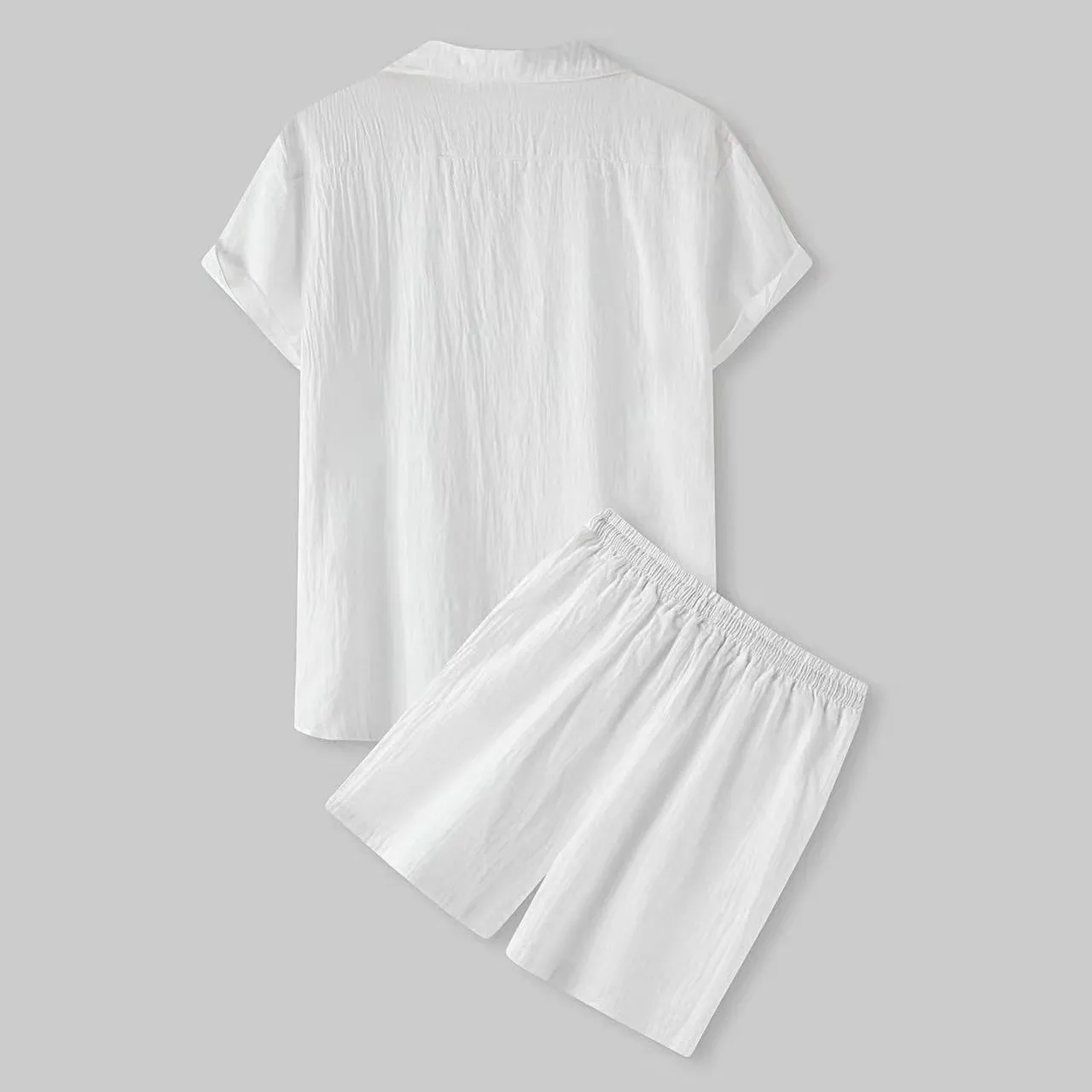 Linen‑Blend Lapel Shirt & Shorts Set for Men - Image 5