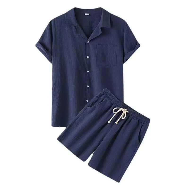 Linen‑Blend Lapel Shirt & Shorts Set for Men - Image 3
