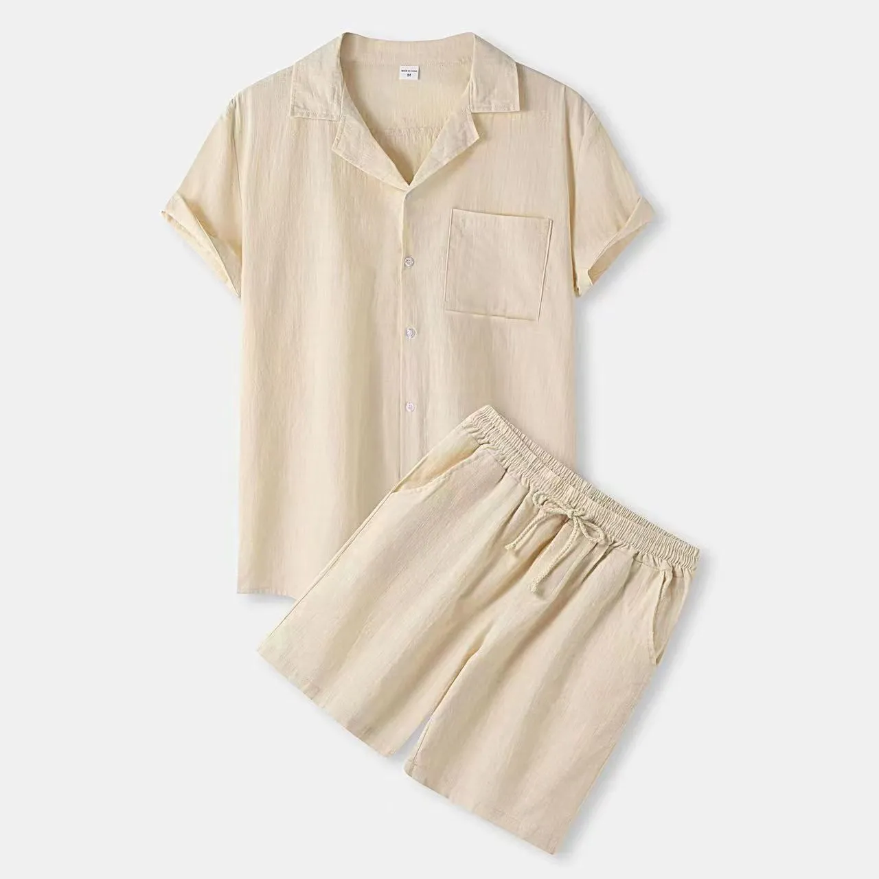 Linen‑Blend Lapel Shirt & Shorts Set for Men - Image 9