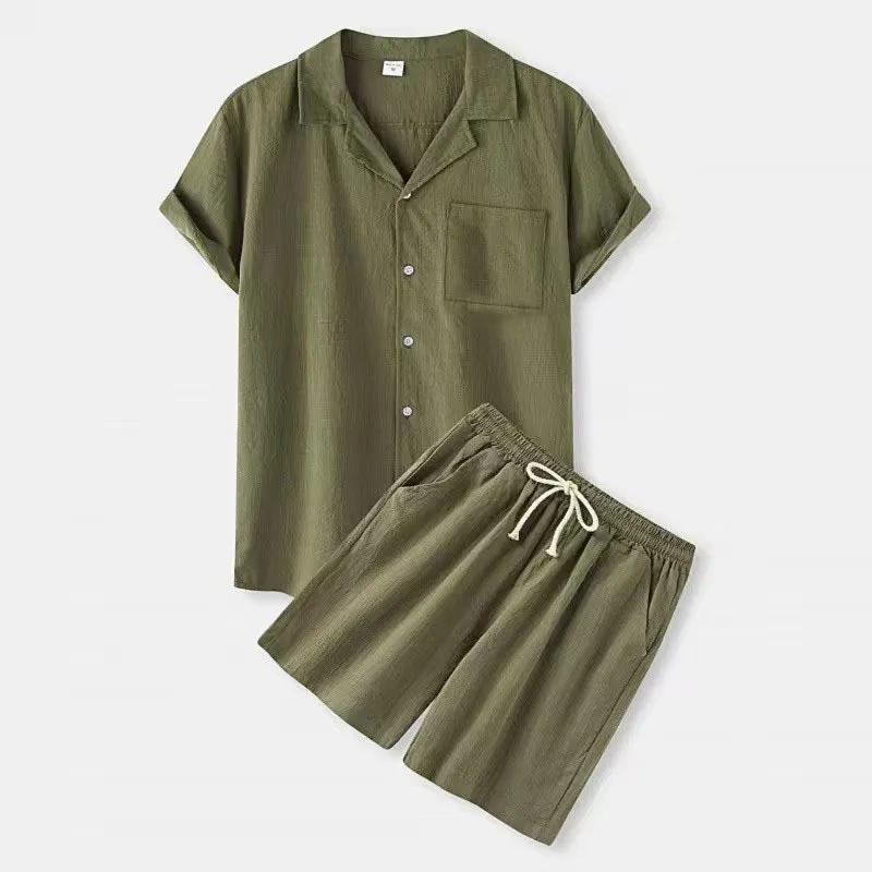Linen‑Blend Lapel Shirt & Shorts Set for Men - Image 8
